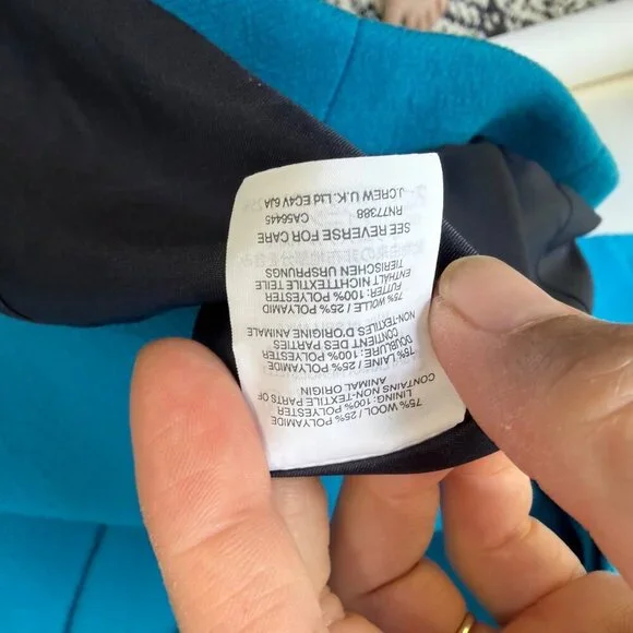 J.Crew Double Cloth Italian Wool Belted long Coat Women’s Size 0 Blue - Picture 10 of 13